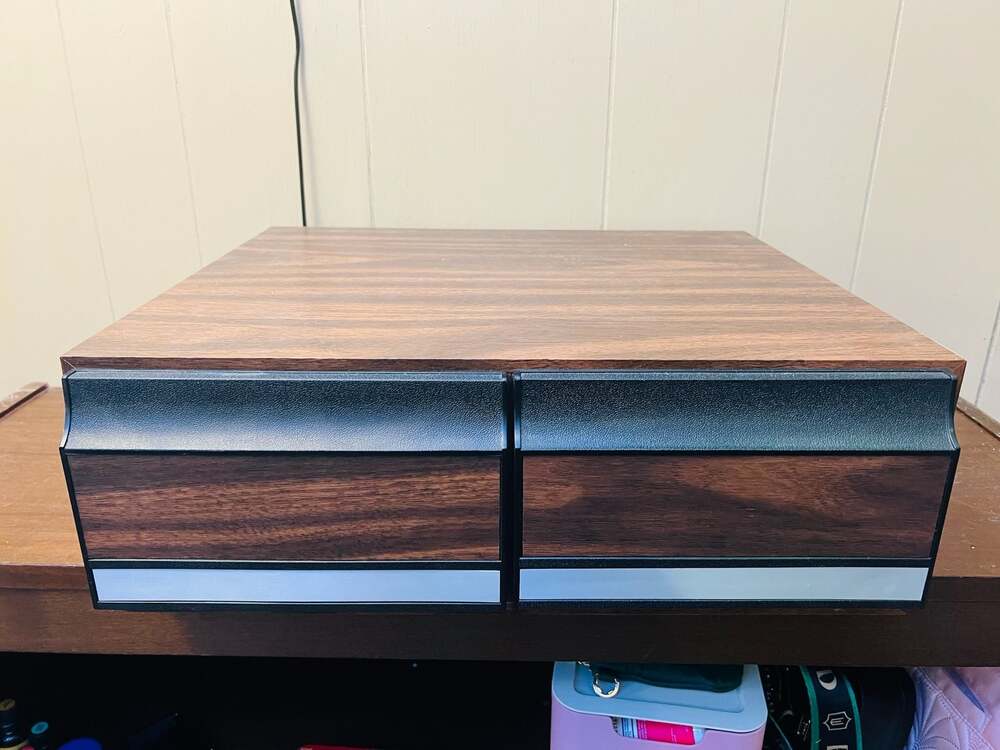 Vintage Faux Wood Grain 2 Drawer  Storage Cabinet Holds 22 VHS